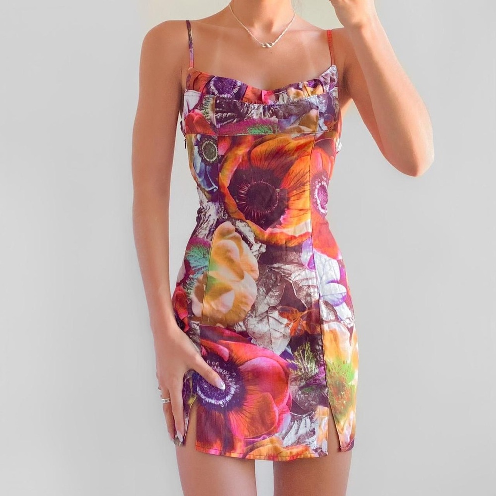 Urban Outfitters Lumi Floral Print Mini Dress in Multi Y2K 90s Vibes